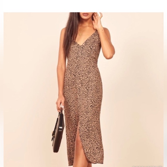 Reformation Dresses & Skirts - Reformation Bates Cheetah Print brown Midi Slip Dress V-Neck Sleeveless